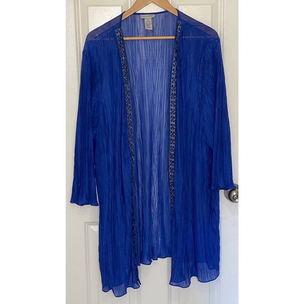 CATHERINES 3/4 SLEEVE EMBROIDERED SHEER OPEN FRONT CARDIGAN Size 3X (26/28W) - Picture 10 of 10